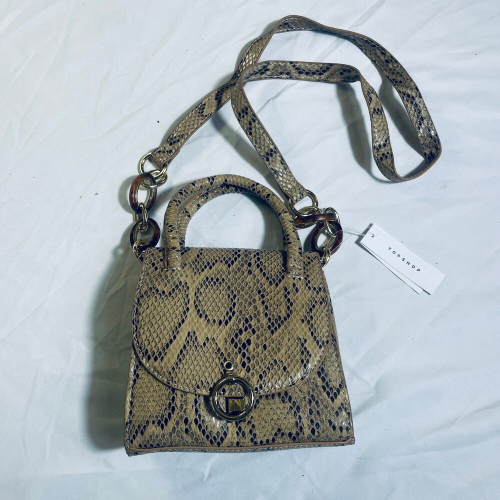 Topshop Faux Snakeskin Crossbody Bag - Tan